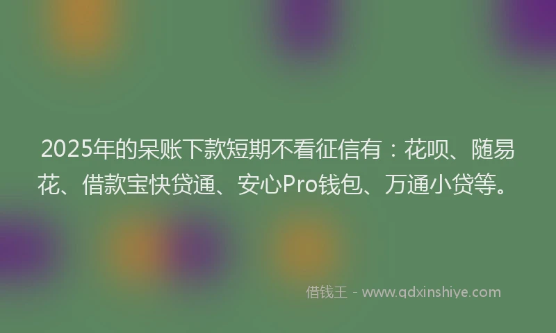 2025年的呆账下款短期不看征信有：花呗、随易花、借款宝快贷通、安心Pro钱包、万通小贷等。