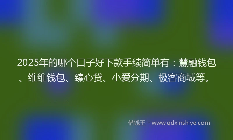 2025年的哪个口子好下款手续简单有：慧融钱包、维维钱包、臻心贷、小爱分期、极客商城等。