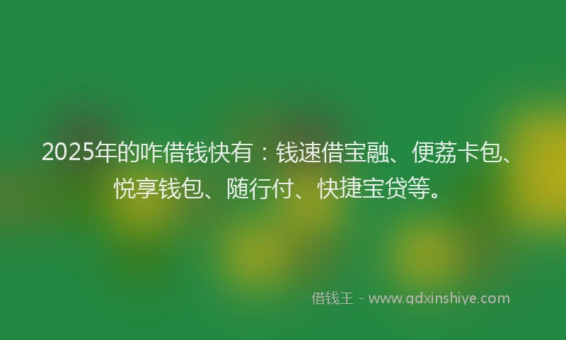 2025年的咋借钱快有：钱速借宝融、便荔卡包、悦享钱包、随行付、快捷宝贷等。