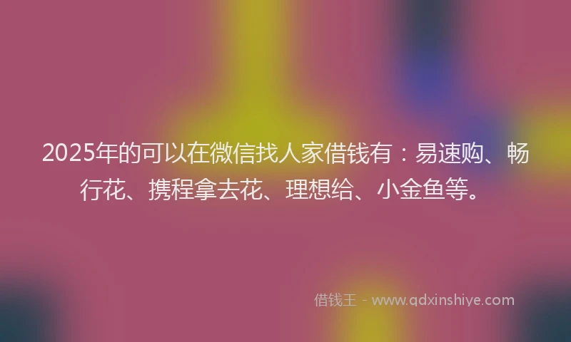 2025年的可以在微信找人家借钱有：易速购、畅行花、携程拿去花、理想给、小金鱼等。