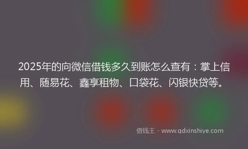 2025年的向微信借钱多久到账怎么查有：掌上信用、随易花、鑫享租物、口袋花、闪银快贷等。