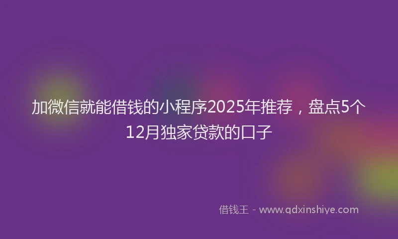 加微信就能借钱的小程序2025年推荐，盘点5个12月独家贷款的口子