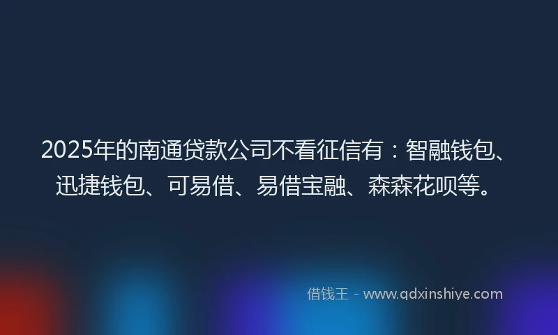 2025年的南通贷款公司不看征信有：智融钱包、迅捷钱包、可易借、易借宝融、森森花呗等。