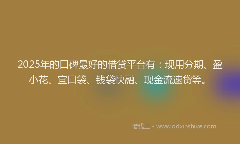2025年的口碑最好的借贷平台有：现用分期、盈小花、宜口袋、钱袋快融、现金流速贷等。