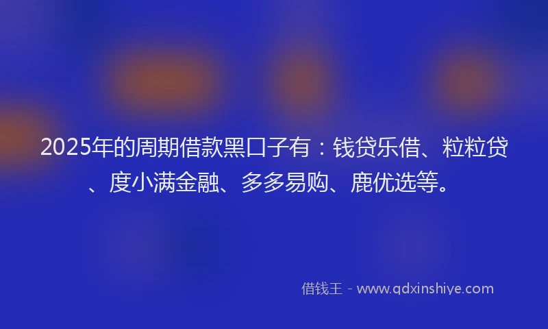 2025年的周期借款黑口子有：钱贷乐借、粒粒贷、度小满金融、多多易购、鹿优选等。