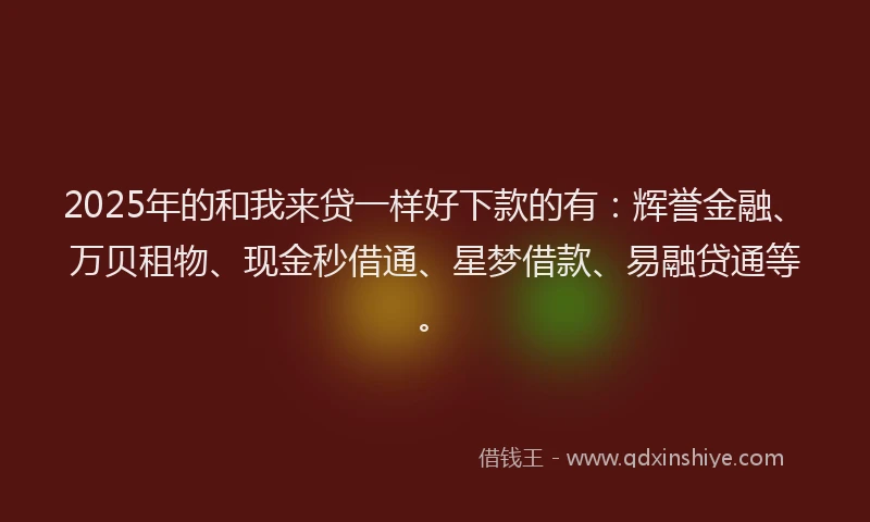 2025年的和我来贷一样好下款的有：辉誉金融、万贝租物、现金秒借通、星梦借款、易融贷通等。