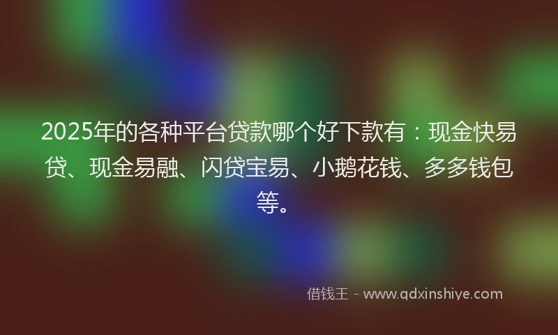 2025年的各种平台贷款哪个好下款有：现金快易贷、现金易融、闪贷宝易、小鹅花钱、多多钱包等。