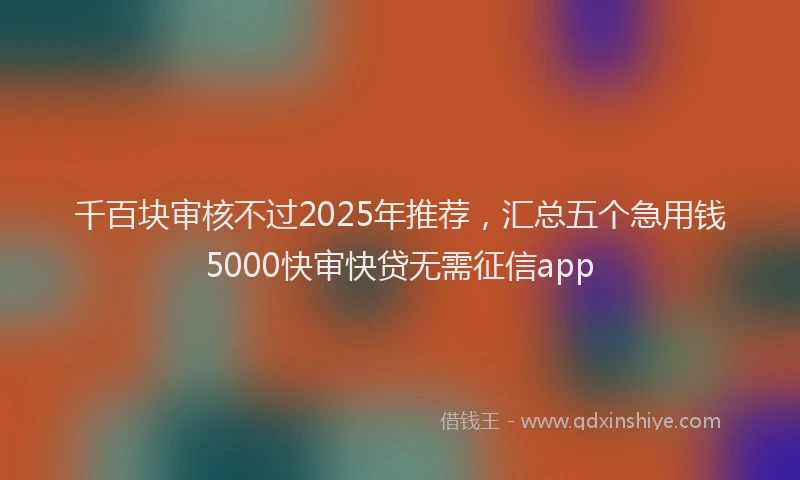 千百块审核不过2025年推荐，汇总五个急用钱5000快审快贷无需征信app