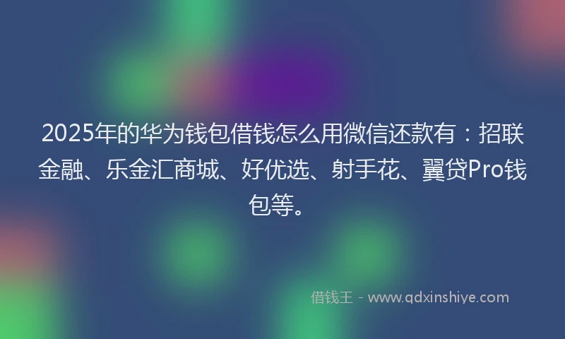 2025年的华为钱包借钱怎么用微信还款有：招联金融、乐金汇商城、好优选、射手花、翼贷Pro钱包等。