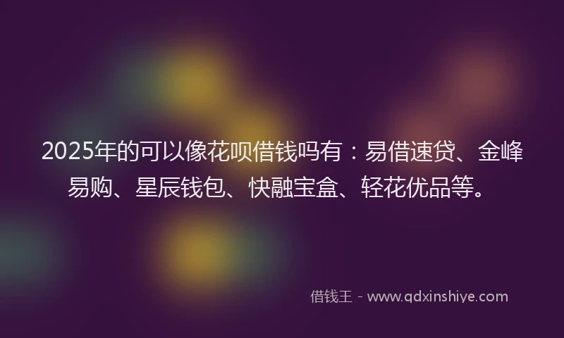 2025年的可以像花呗借钱吗有：易借速贷、金峰易购、星辰钱包、快融宝盒、轻花优品等。