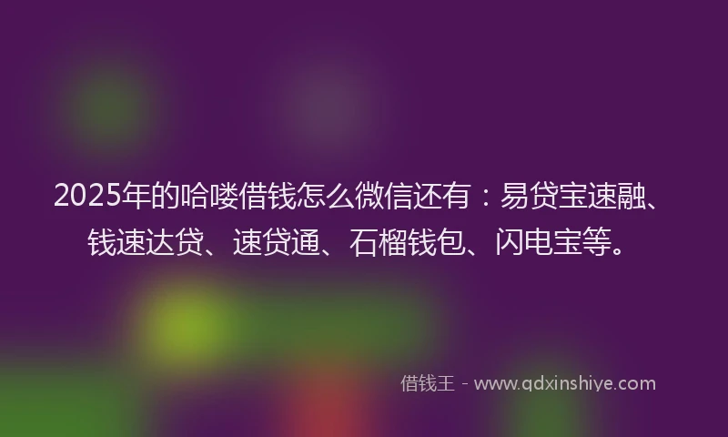 2025年的哈喽借钱怎么微信还有：易贷宝速融、钱速达贷、速贷通、石榴钱包、闪电宝等。