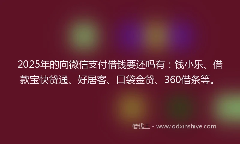 2025年的向微信支付借钱要还吗有：钱小乐、借款宝快贷通、好居客、口袋金贷、360借条等。