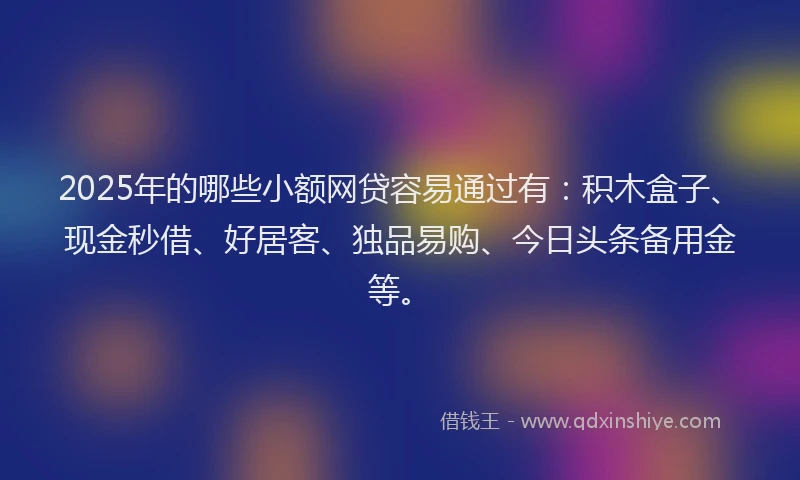 2025年的哪些小额网贷容易通过有：积木盒子、现金秒借、好居客、独品易购、今日头条备用金等。