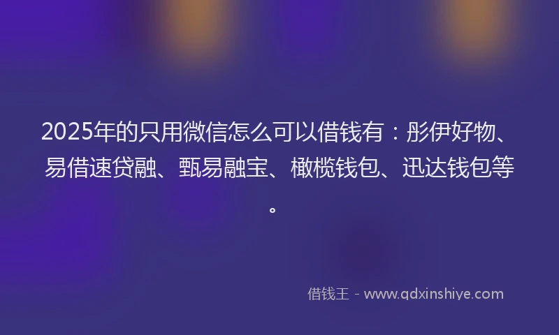 2025年的只用微信怎么可以借钱有：彤伊好物、易借速贷融、甄易融宝、橄榄钱包、迅达钱包等。