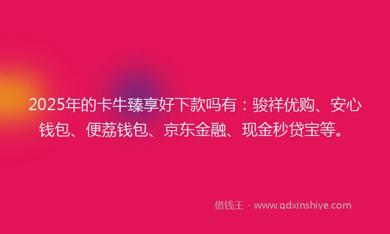 2025年的卡牛臻享好下款吗有：骏祥优购、安心钱包、便荔钱包、京东金融、现金秒贷宝等。