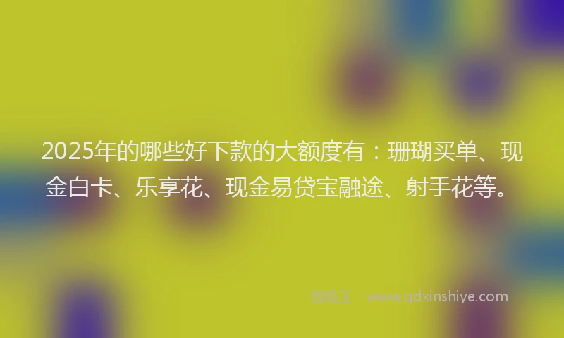 2025年的哪些好下款的大额度有：珊瑚买单、现金白卡、乐享花、现金易贷宝融途、射手花等。