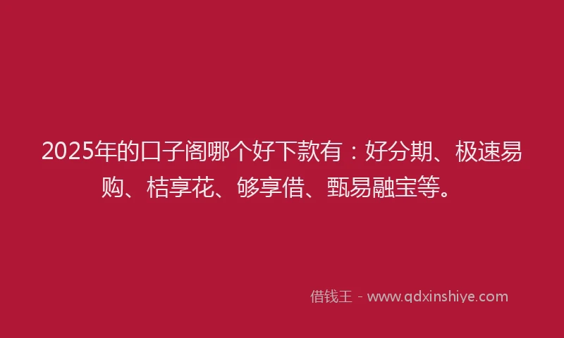 2025年的口子阁哪个好下款有：好分期、极速易购、桔享花、够享借、甄易融宝等。