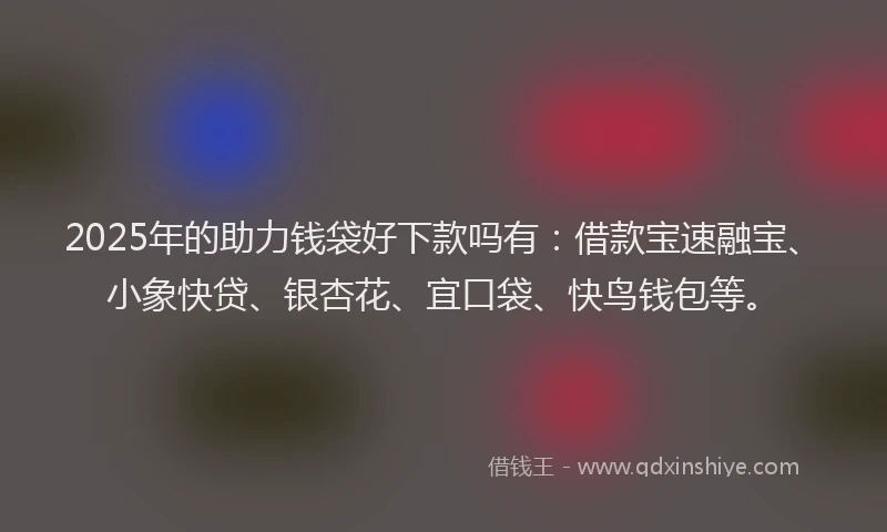 2025年的助力钱袋好下款吗有：借款宝速融宝、小象快贷、银杏花、宜口袋、快鸟钱包等。