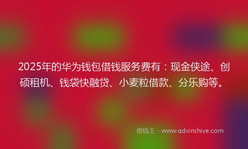 2025年的华为钱包借钱服务费有：现金侠途、创硕租机、钱袋快融贷、小麦粒借款、分乐购等。