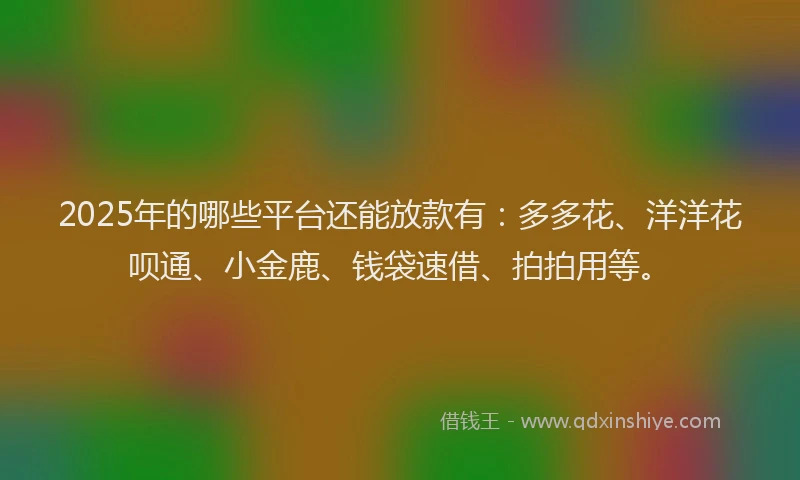 2025年的哪些平台还能放款有：多多花、洋洋花呗通、小金鹿、钱袋速借、拍拍用等。