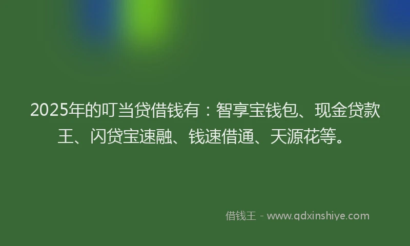 2025年的叮当贷借钱有：智享宝钱包、现金贷款王、闪贷宝速融、钱速借通、天源花等。