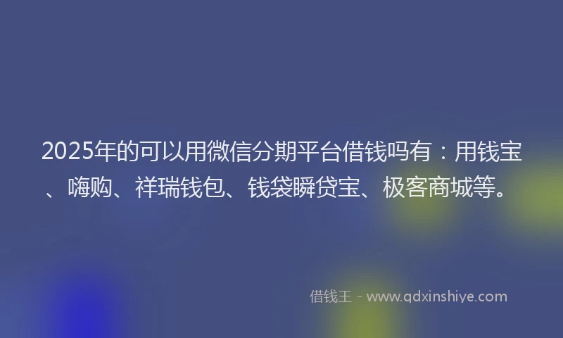 2025年的可以用微信分期平台借钱吗有：用钱宝、嗨购、祥瑞钱包、钱袋瞬贷宝、极客商城等。