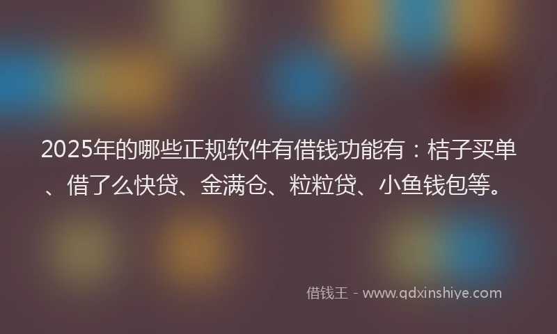 2025年的哪些正规软件有借钱功能有：桔子买单、借了么快贷、金满仓、粒粒贷、小鱼钱包等。