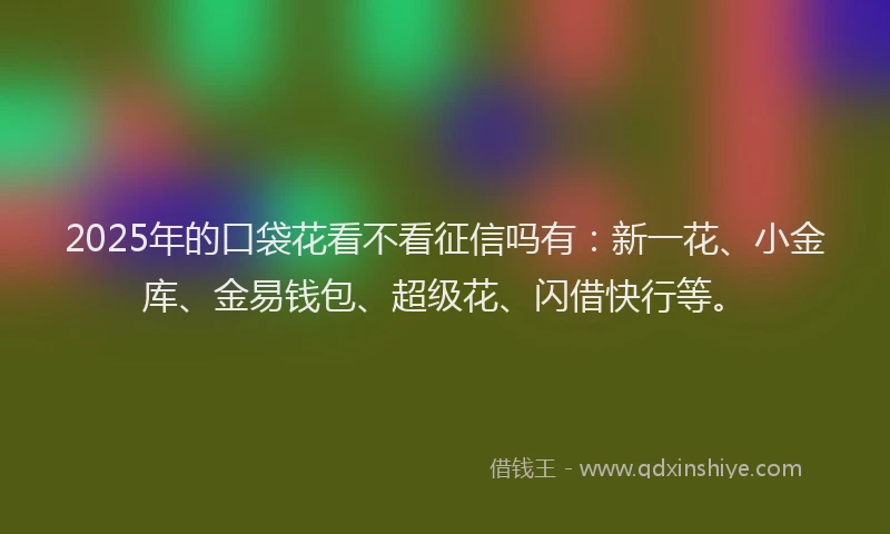 2025年的口袋花看不看征信吗有：新一花、小金库、金易钱包、超级花、闪借快行等。