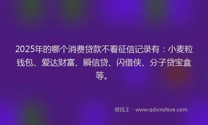 2025年的哪个消费贷款不看征信记录有：小麦粒钱包、爱达财富、瞬信贷、闪借侠、分子贷宝盒等。