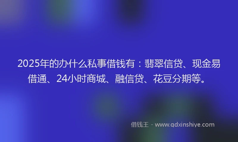 2025年的办什么私事借钱有：翡翠信贷、现金易借通、24小时商城、融信贷、花豆分期等。