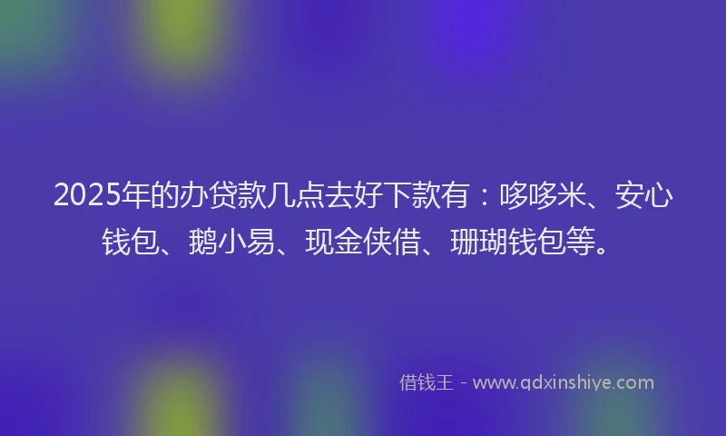 2025年的办贷款几点去好下款有：哆哆米、安心钱包、鹅小易、现金侠借、珊瑚钱包等。