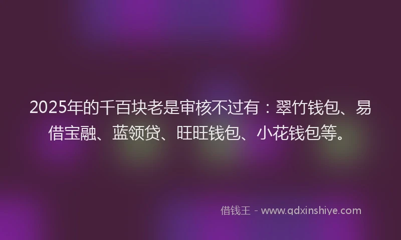 2025年的千百块老是审核不过有：翠竹钱包、易借宝融、蓝领贷、旺旺钱包、小花钱包等。