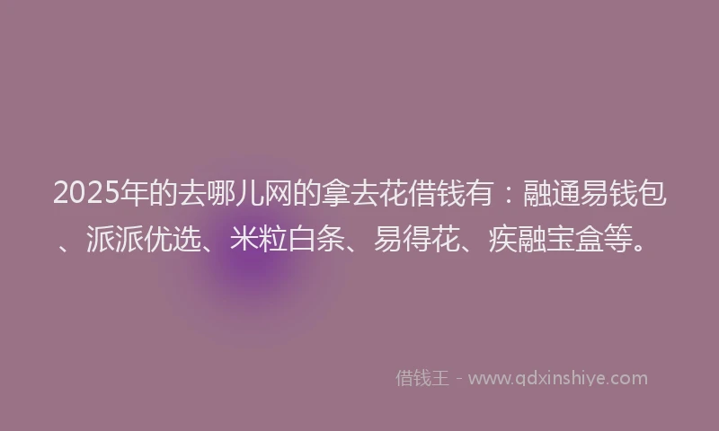 2025年的去哪儿网的拿去花借钱有：融通易钱包、派派优选、米粒白条、易得花、疾融宝盒等。