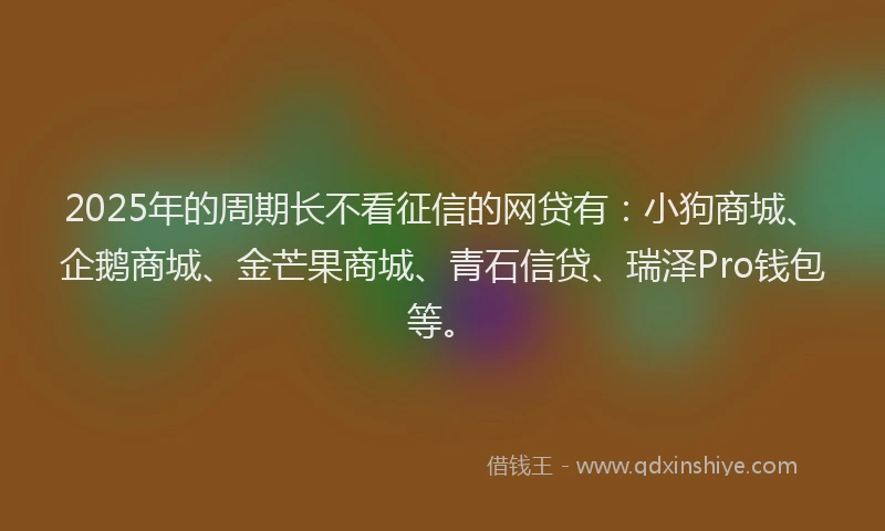2025年的周期长不看征信的网贷有：小狗商城、企鹅商城、金芒果商城、青石信贷、瑞泽Pro钱包等。