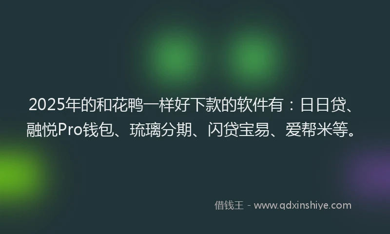 2025年的和花鸭一样好下款的软件有：日日贷、融悦Pro钱包、琉璃分期、闪贷宝易、爱帮米等。