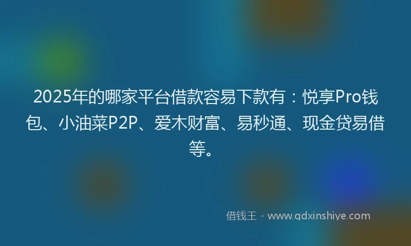 2025年的哪家平台借款容易下款有：悦享Pro钱包、小油菜P2P、爱木财富、易秒通、现金贷易借等。