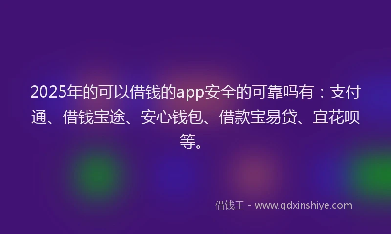 2025年的可以借钱的app安全的可靠吗有：支付通、借钱宝途、安心钱包、借款宝易贷、宜花呗等。