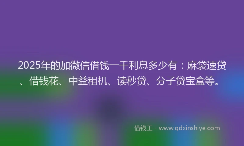 2025年的加微信借钱一千利息多少有：麻袋速贷、借钱花、中益租机、读秒贷、分子贷宝盒等。