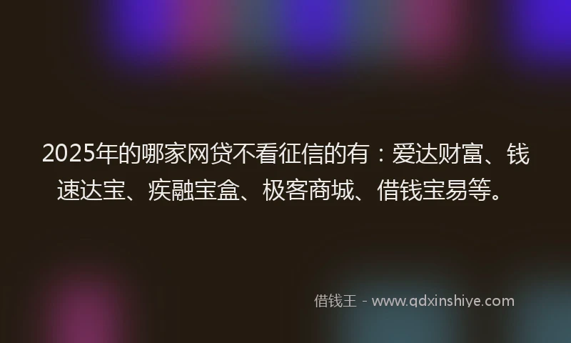 2025年的哪家网贷不看征信的有：爱达财富、钱速达宝、疾融宝盒、极客商城、借钱宝易等。