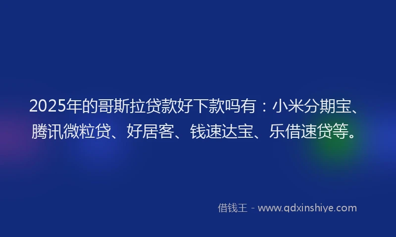 2025年的哥斯拉贷款好下款吗有：小米分期宝、腾讯微粒贷、好居客、钱速达宝、乐借速贷等。