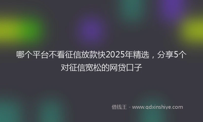 哪个平台不看征信放款快2025年精选，分享5个对征信宽松的网贷口子