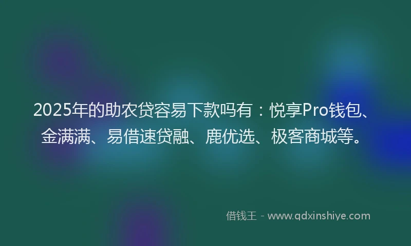 2025年的助农贷容易下款吗有：悦享Pro钱包、金满满、易借速贷融、鹿优选、极客商城等。