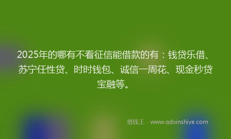 2025年的哪有不看征信能借款的有：钱贷乐借、苏宁任性贷、时时钱包、诚信一周花、现金秒贷宝融等。