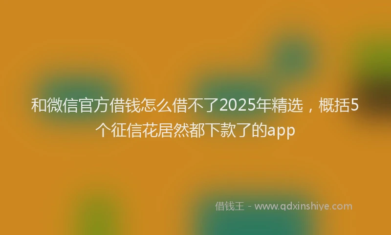 和微信官方借钱怎么借不了2025年精选，概括5个征信花居然都下款了的app