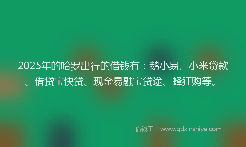 2025年的哈罗出行的借钱有：鹅小易、小米贷款、借贷宝快贷、现金易融宝贷途、蜂狂购等。