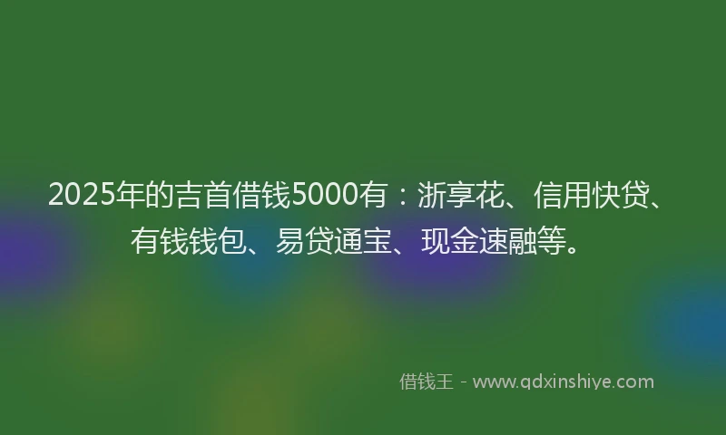 2025年的吉首借钱5000有：浙享花、信用快贷、有钱钱包、易贷通宝、现金速融等。