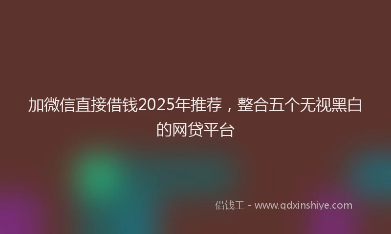 加微信直接借钱2025年推荐，整合五个无视黑白的网贷平台