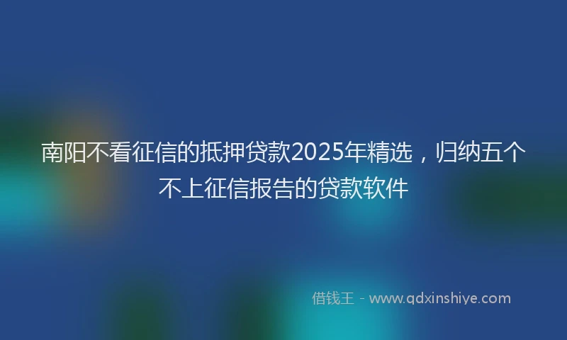 南阳不看征信的抵押贷款2025年精选，归纳五个不上征信报告的贷款软件