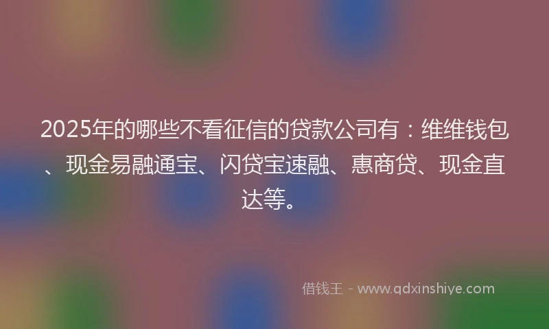 2025年的哪些不看征信的贷款公司有：维维钱包、现金易融通宝、闪贷宝速融、惠商贷、现金直达等。