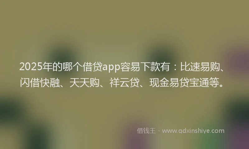 2025年的哪个借贷app容易下款有：比速易购、闪借快融、天天购、祥云贷、现金易贷宝通等。